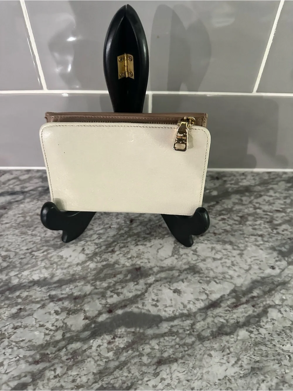 Miu Miu Two-Tone Beige and Cream Leather Flap Wallet